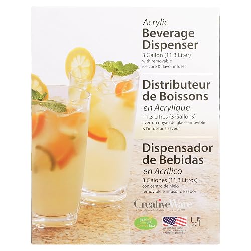 CreativeWare - Dispensador de bebidas (3 galones), No se quiebra, con infusor, Transparente, 1