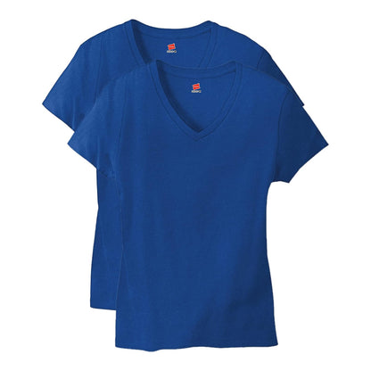 Hanes Playera Cuello en V para Mujer, 100% Algodón - Deep Royal Paquete de 2 - 3XL