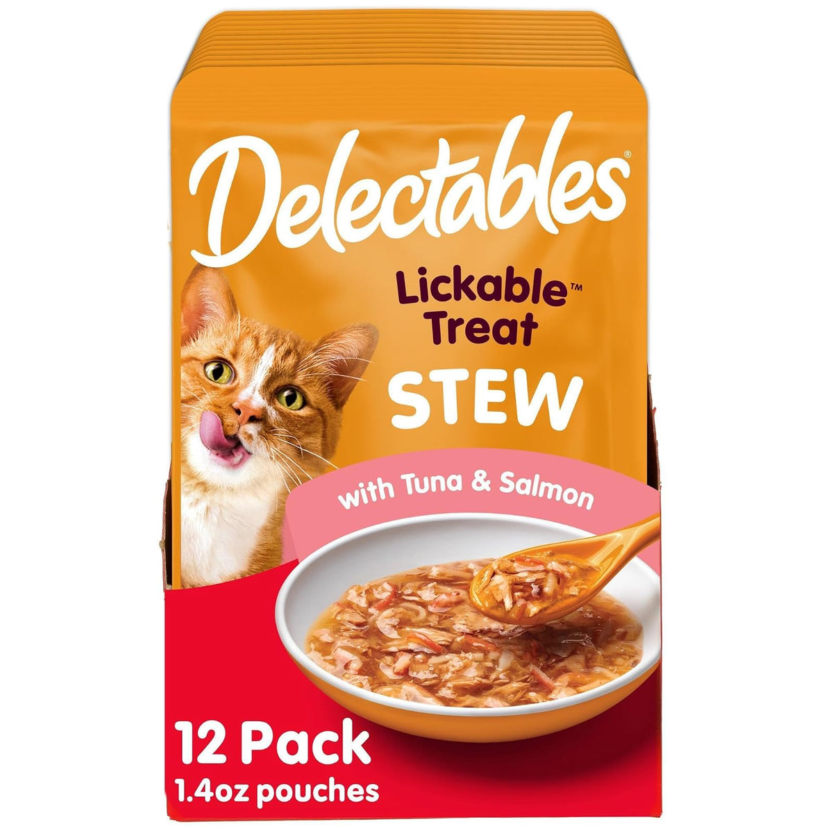 Delectables Stew con Atún y Salmón Golosina para Gato, 40 g (Caja con 12 Unidades)