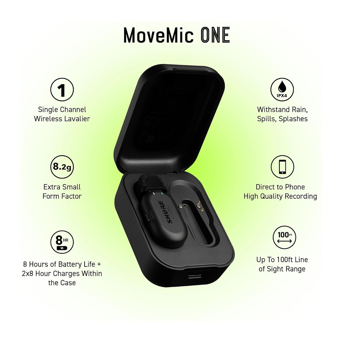 Shure MoveMic One - Micrófono inalámbrico Bluetooth, Miniatura, para Creadores de Contenido, Compatible con Dispositivos iPhone & Android
