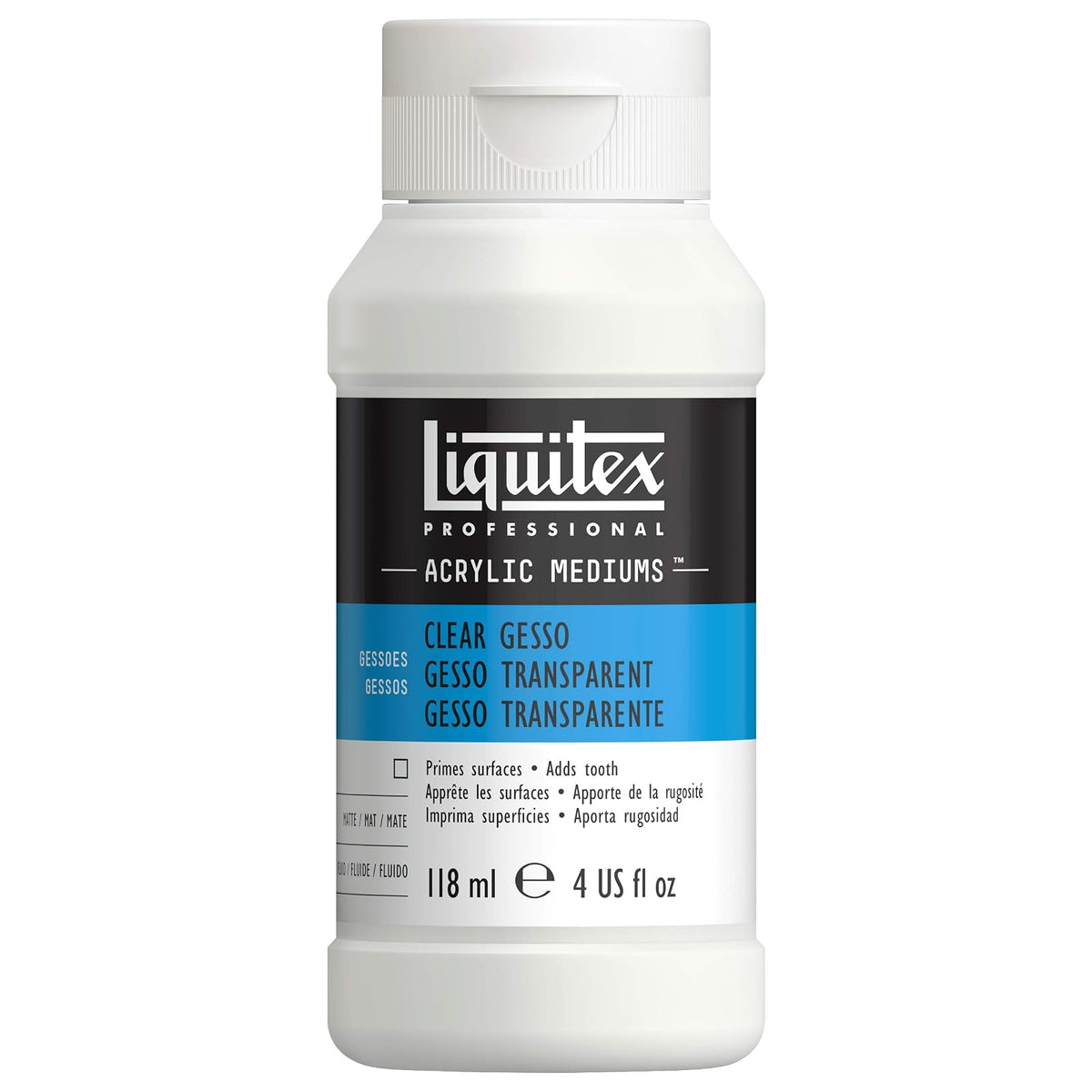 Winsor & Newton 7604 Gesso Transparente Liquitex 118ml. | Primes Superficies, añade dientes para la adherencia del color, endurece lienzos, calidad de archivo