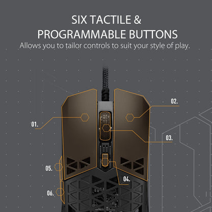 ASUS TUF Gaming M4 Air Lightweight Gaming Mouse | 16,000 dpi Sensor, Programmable Buttons, 47g Ultralight Air Shell, IPX6 Water Resistance, TUF Gaming Paracord and Low Friction PTFE Feet, Black