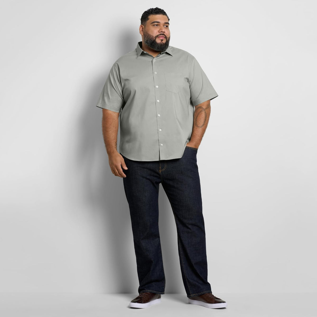 Van Heusen Camisa de Manga Corta sin Arrugas Grande y Alta a Cuadros Camisa Abotonada para para Hombre