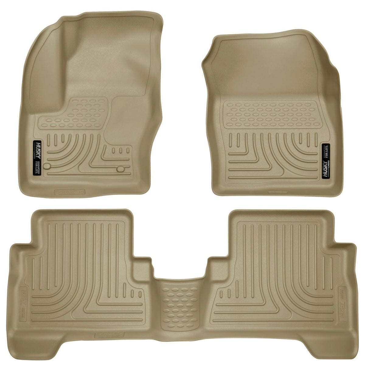 Husky Liners Weatherbeater Ford Escape y C-MAX 99743 | 3 piezas, marrón, delantera y segunda fila, ajuste láser, antideslizante - Beige Bronceado - Weatherbeater Front & 2nd Seat Floor Mats