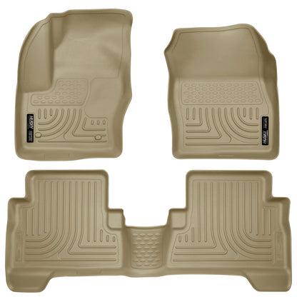 Husky Liners Weatherbeater Ford Escape y C-MAX 99743 | 3 piezas, marrón, delantera y segunda fila, ajuste láser, antideslizante - Beige Bronceado - Weatherbeater Front & 2nd Seat Floor Mats