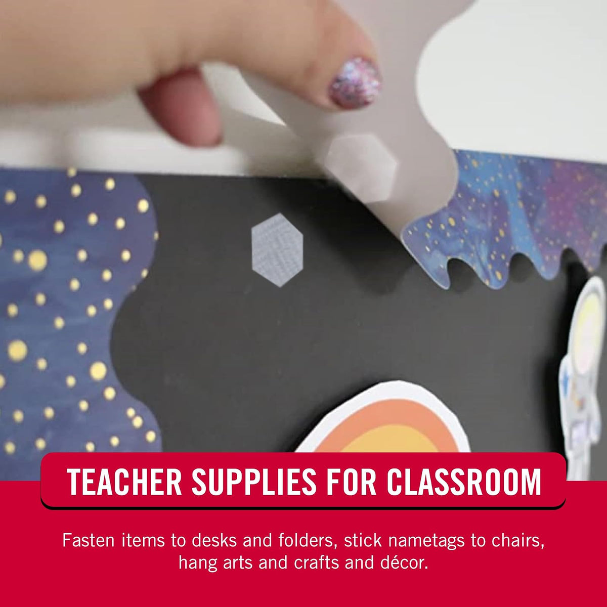 Hexágonos adhesivos de la marca VELCRO, 150 puntos con forma adhesiva inspirada en la naturaleza, blanco 3/4 pulgadas, organización de despegar y pegar para oficina, aula, hogar