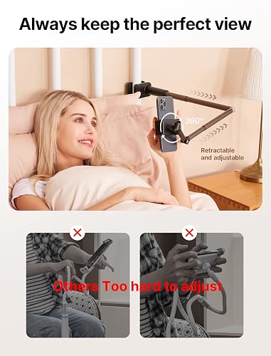 JSAUX - Soporte para teléfono para computadora y Cama, Compatible con iPhone 16, 15, 14, 13, 12, Soporte para teléfono de Cuello de Cisne Flexible 360, Clip de Abrazadera de Brazo Largo Perezoso para