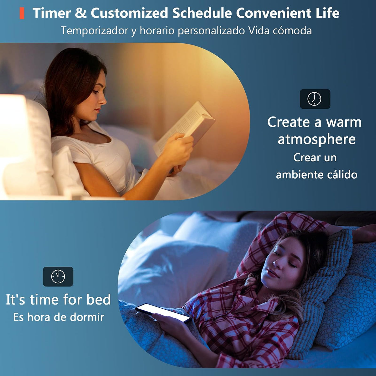 OHLUX 8 Focos Inteligentes Wi-Fi & Bluetooth, 900LM Foco Led E27 9W RGB 2.4Ghz, Colores Regulable, Control Remoto de APP y Control de Voz, Temporizador, Compatible con Alexa, Google Home