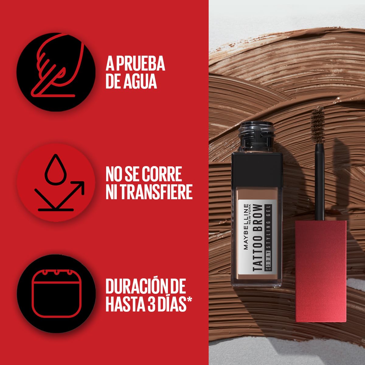 Maybelline Estilizador de cejas en gel de facil aplicación, Tattoo 3D tono Deep Brown, 21g