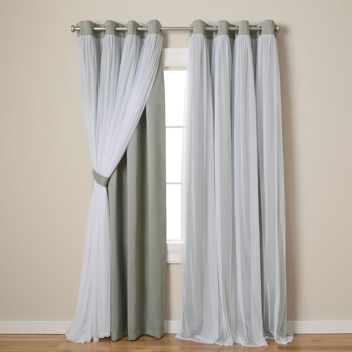 Exclusive Home Cortinas Talia con Ojales, Doble Capa - Gris suave - 132.1An x 213.4Al cm (2 Paneles)
