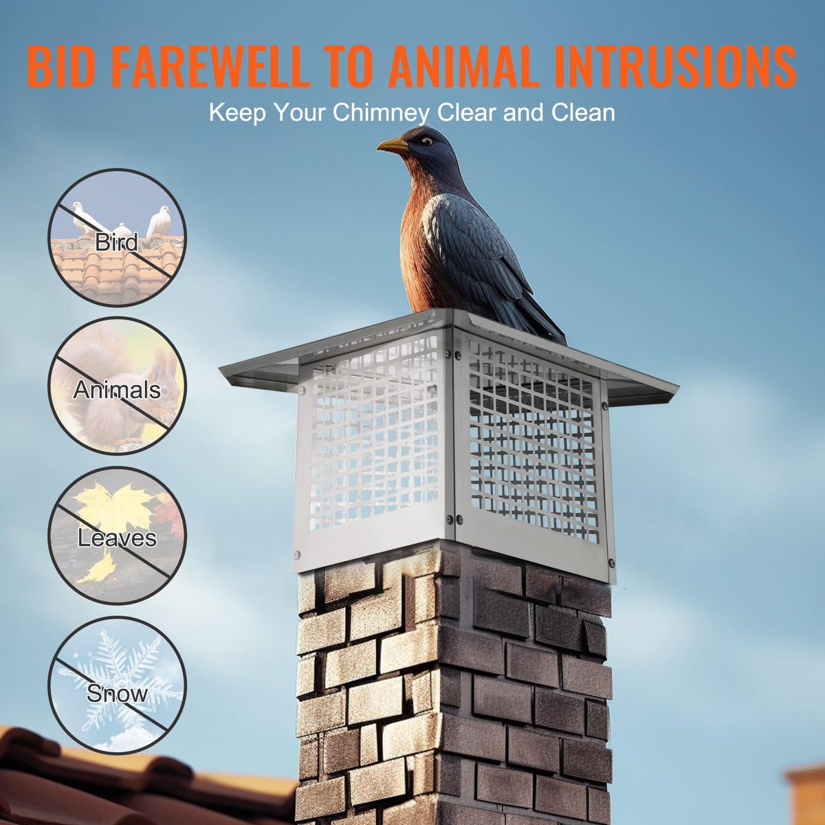 VEVOR - Tapón de Chimenea de 12 x 12 Pulgadas, Accesorios prácticos y fácil instalación, se Adapta a Cubiertas de Malla Exterior de Tejas de Arcilla de Humo, Color Plateado
