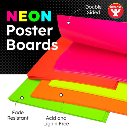Hygloss Products Fluorescent Poster Board - 25 Neon Colored Poster Board Sheets - 22 x 28 Inches, Assorted Colors