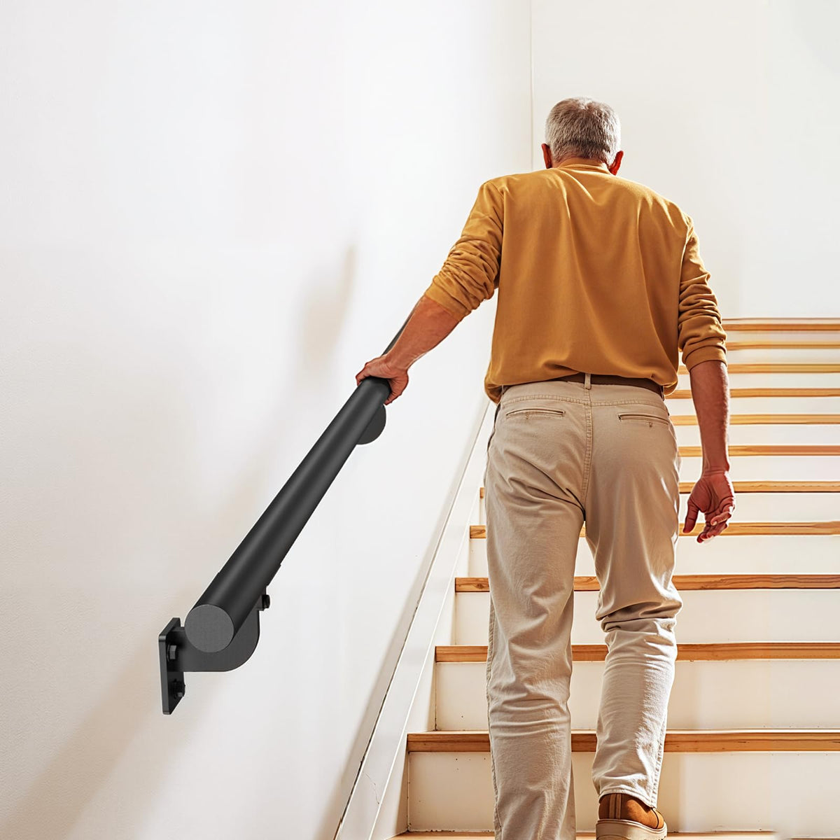 VEVOR Pasamanos de Escalera de Pared, Aluminio Galvanizado Negro, Diámetro de Tubo 32 mm, para Interior y Exterior, Pasamanos Industrial para Escalones, Balaustre de Seguridad, 2130 x 84 x 128 mm