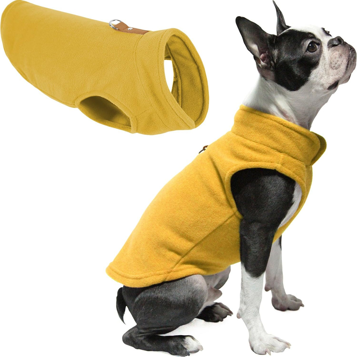 Gooby Chaleco de Forro Polar para Perro con Correa Integrada - Small chest (~11.5") - Miel Mostaza (Honey Mustard)