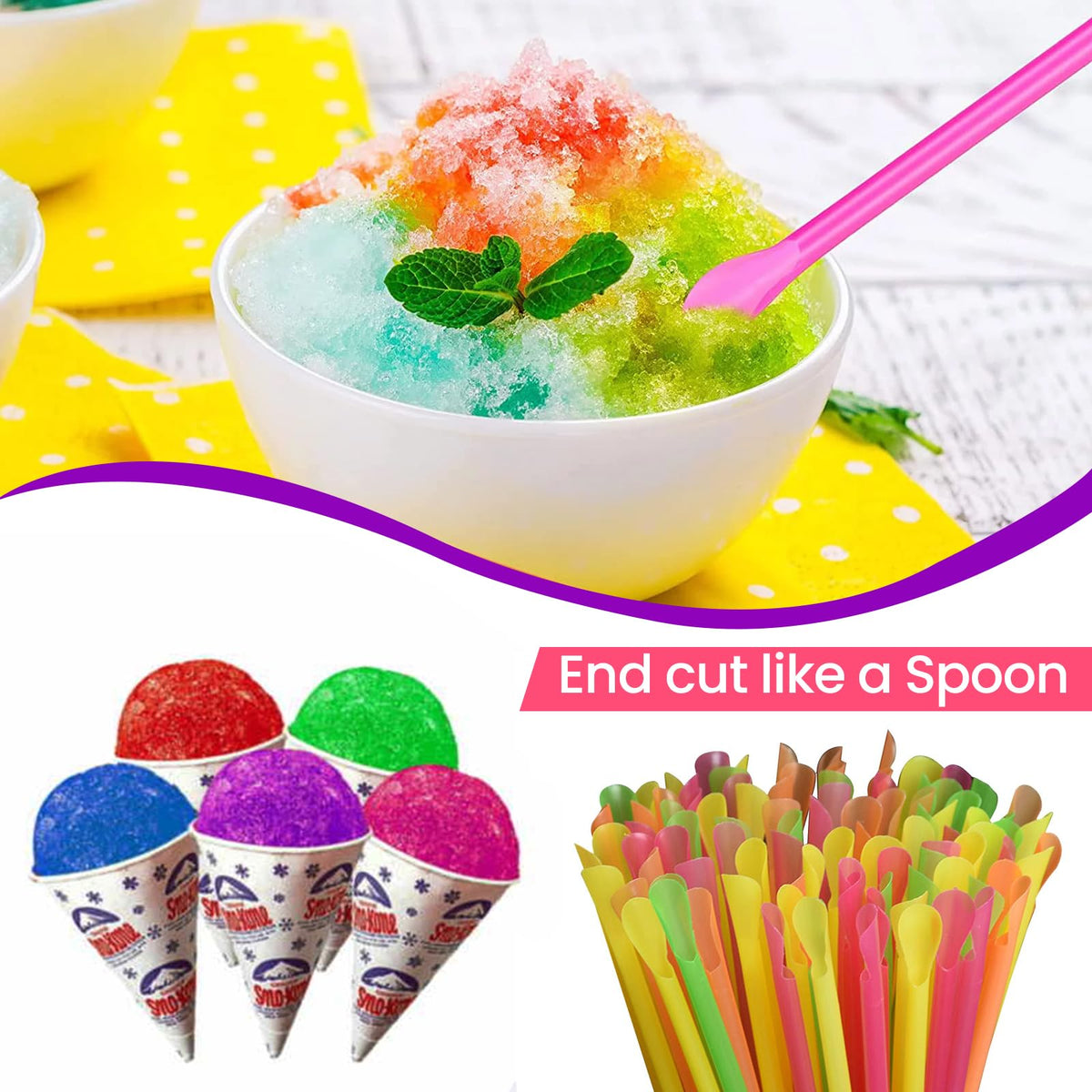 Concession Essentials 200 tazas de cono de nieve de 6 onzas con 200 popotes de neón de 8 pulgadas