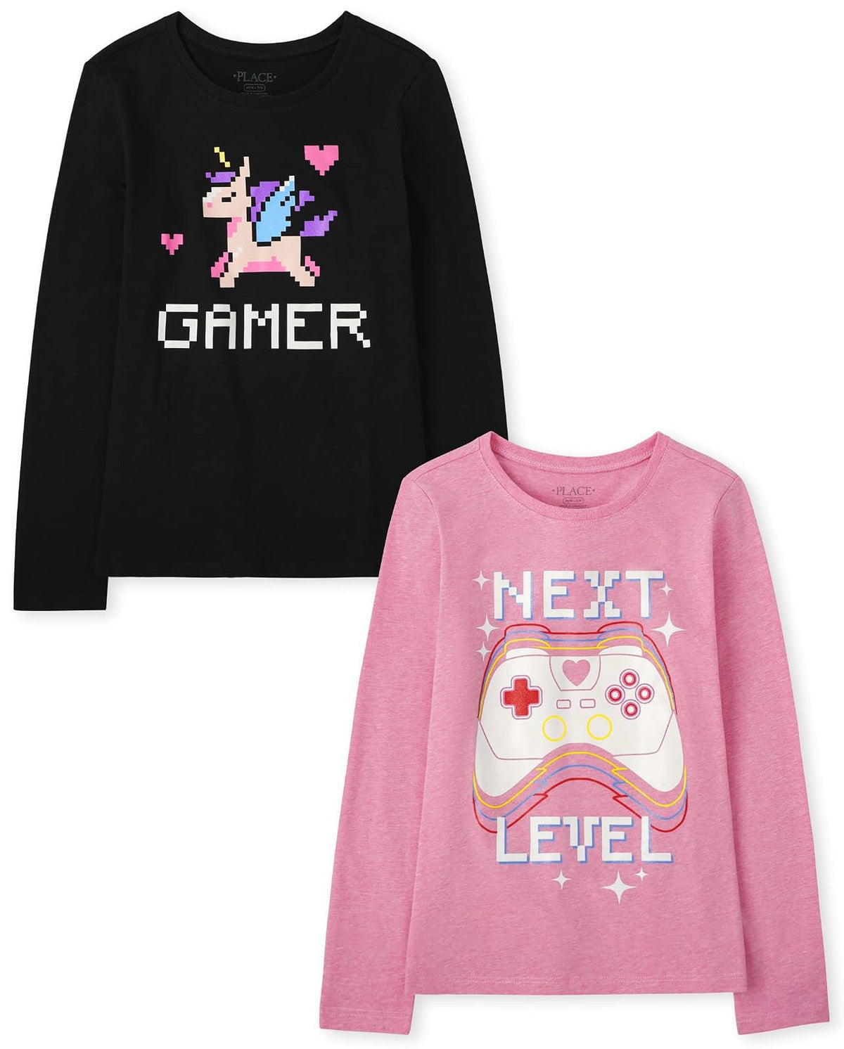 The Children's Place Camiseta Gráfica Manga Larga Niña, Paquete de 2 - Siguiente nivel - jugador - XL