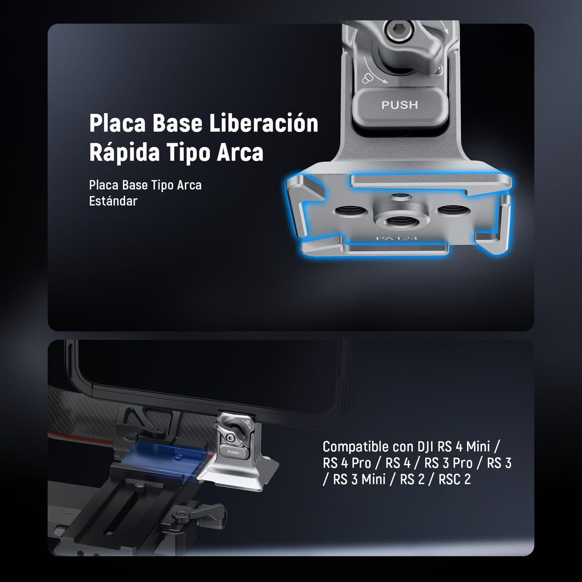 NEEWER Móvil Trípode Soporte Mount con Base Tipo Arca, Rosca 1/4", Liberación Rápida Clamp Compatible con iPhone 16 Pro MAX S25 Ultra Phone Cage dji RS4 Mini R4 Pro RS3 Pro RS2 RSC2, Plateado, PA124