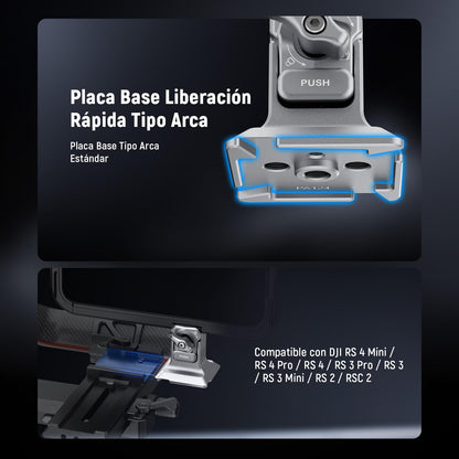 NEEWER Móvil Trípode Soporte Mount con Base Tipo Arca, Rosca 1/4", Liberación Rápida Clamp Compatible con iPhone 16 Pro MAX S25 Ultra Phone Cage dji RS4 Mini R4 Pro RS3 Pro RS2 RSC2, Plateado, PA124