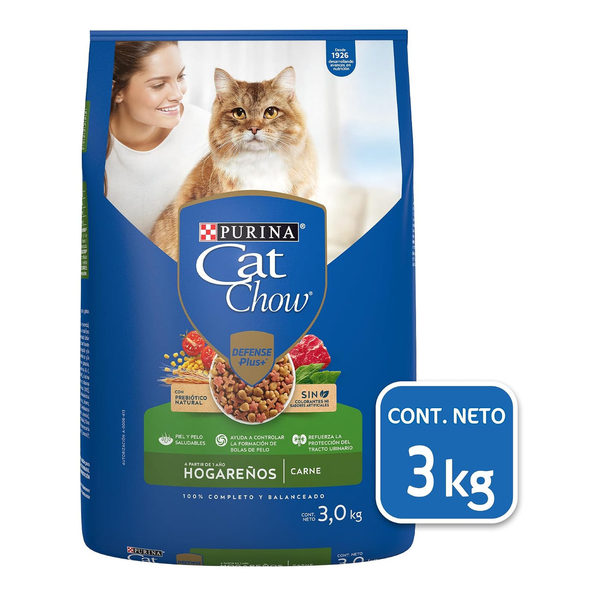 Purina Cat Chow Adulto Hogareño Todos los Tamaños Sabor Carne 3.0 Kg