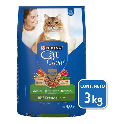 Purina Cat Chow Adulto Hogareño Todos los Tamaños Sabor Carne 3.0 Kg