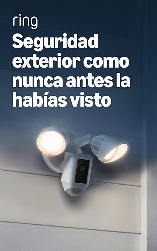 Cámara con reflectores cableada Ring Plus (Floodlight Cam Wired Plus), con video de alta definición de 1080p activado por movimiento - Blanca