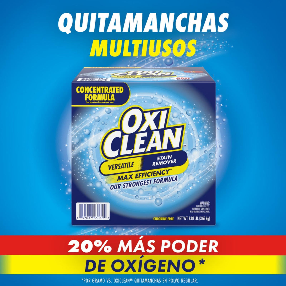 OxiClean Max Efficiency Quitamanchas en Polvo 3.6 kg. 101 Maneras de Uso. Elimina Manchas sin Tallar. Fórmula Concentrada, 20% más Poder de Oxígeno. Versátil para múltiples superficies