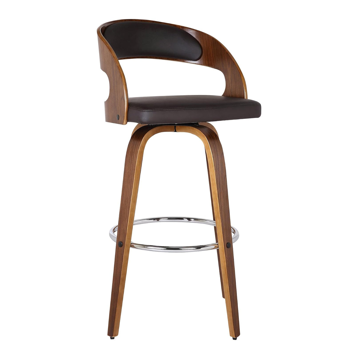 Armen Living Shelly - Taburete Giratorio Moderno de 26 Pulgadas de Altura del Asiento de Mediados de Siglo para mostrador de Isla de Cocina en Piel sintética café y Madera de Nogal