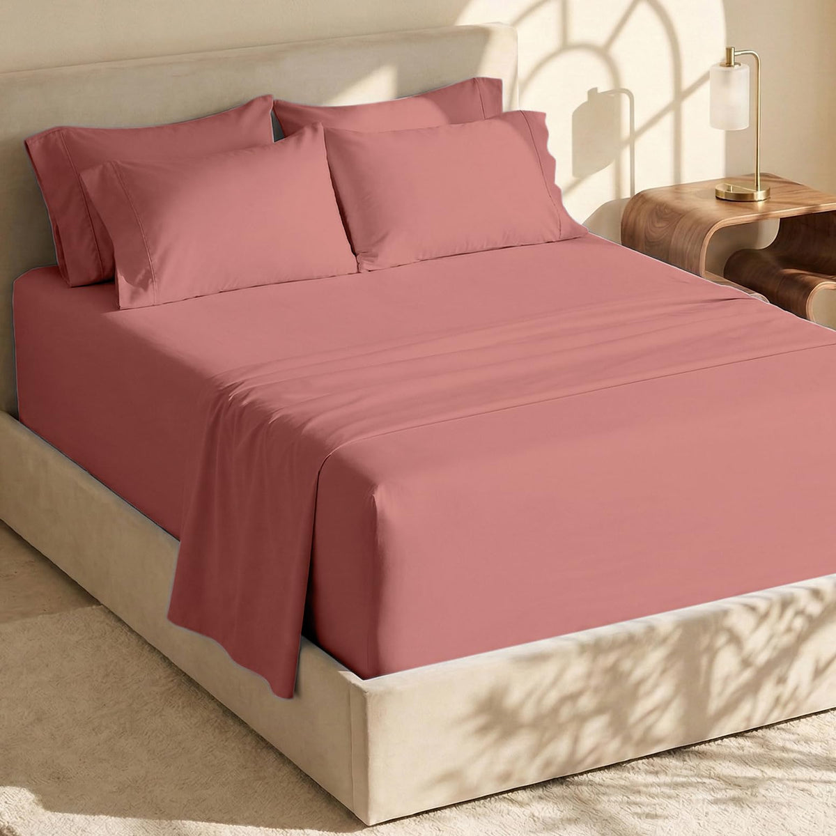 Hearth & Harbor Juego de Sábanas Bolsillo Extra Profundo - Misty Rose - Queen