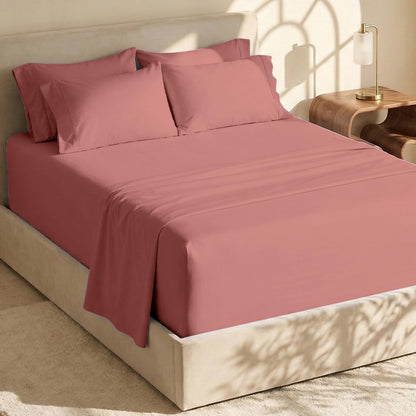 Hearth & Harbor Juego de Sábanas Bolsillo Extra Profundo - Misty Rose - Queen