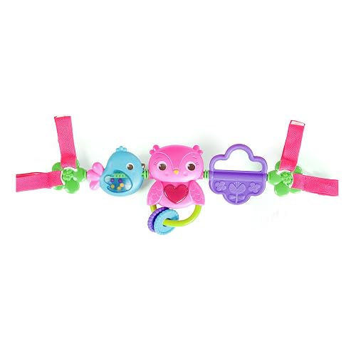 Bright Starts - Barra de Juguetes para bebé, Espejo Giratorio, búho Musical, sonaja, fácil de Transportar, a Partir de 0 Meses