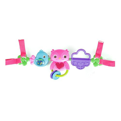 Bright Starts - Barra de Juguetes para bebé, Espejo Giratorio, búho Musical, sonaja, fácil de Transportar, a Partir de 0 Meses