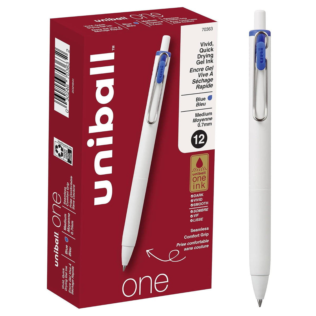 uni-ball One Bolígrafos de Gel Retráctiles Micro Punta 0.5 mm - Medium (3 - 1 Count (Pack of 12) - azul