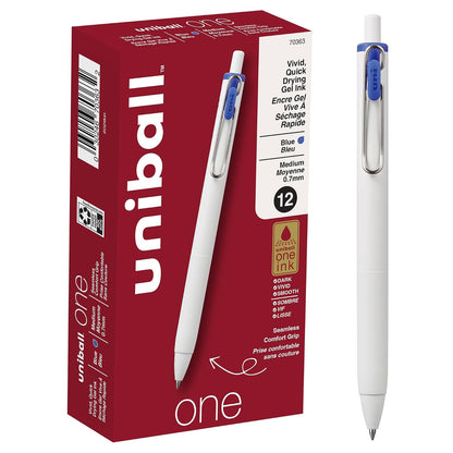 uni-ball One Bolígrafos de Gel Retráctiles Micro Punta 0.5 mm - Medium (3 - 1 Count (Pack of 12) - azul