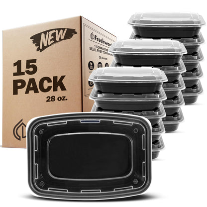 Freshware Recipientes para Preparación de Comidas, Herméticos - 1 compartimento, 15 unidades, 28 onzas