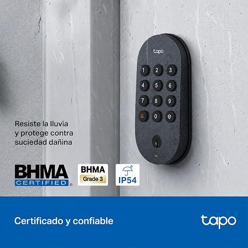 TP-Link Tapo DL100 Cerradura Digital WiFi con Teclado - 4 Modos de Acceso - Hasta 200 Códigos - Batería de Larga Duración - Comandos de Voz - Bloqueo Automático - App Tapo - Protección IP54