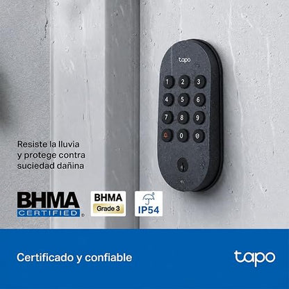 TP-Link Tapo DL100 Cerradura Digital WiFi con Teclado - 4 Modos de Acceso - Hasta 200 Códigos - Batería de Larga Duración - Comandos de Voz - Bloqueo Automático - App Tapo - Protección IP54