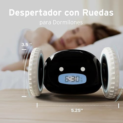 CLOCKY Reloj Despertador con Ruedas Digital Potente Ruidoso para Dormilones | Alarma Sonido Muy Fuerte Sordos Sueño Pesado Adultos Niños Inteligente Fugitivo Se Mueve Regalo Divertido, Negro