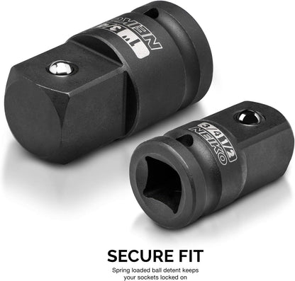 Neiko Adaptadores Reductores Impacto 30223A | 8 piezas, tamaños SAE estándar, acero Cr-V, detente de bola, square drive