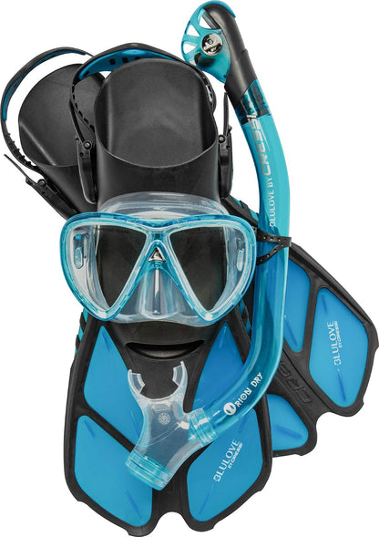 Cressi - Juego de esnórquel para Adultos (máscara, esnórquel seco, Aletas Ajustables) - Ligero para Viajes - Juego seco Bonete Pro, diseñado en Italia - Translucent Azul marino - S - M | US Man 4.5 - 8.5 | US Lady 5 - 9.5 | EU 36 - 41