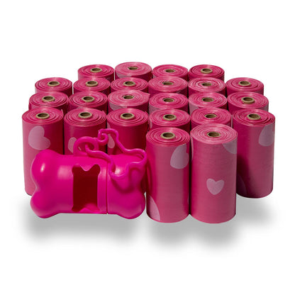 Best Pet Supplies Dispensador Reutilizable de Bolsas para Excremento de Perro, con Clip - Rosado Heart - 360 Bags