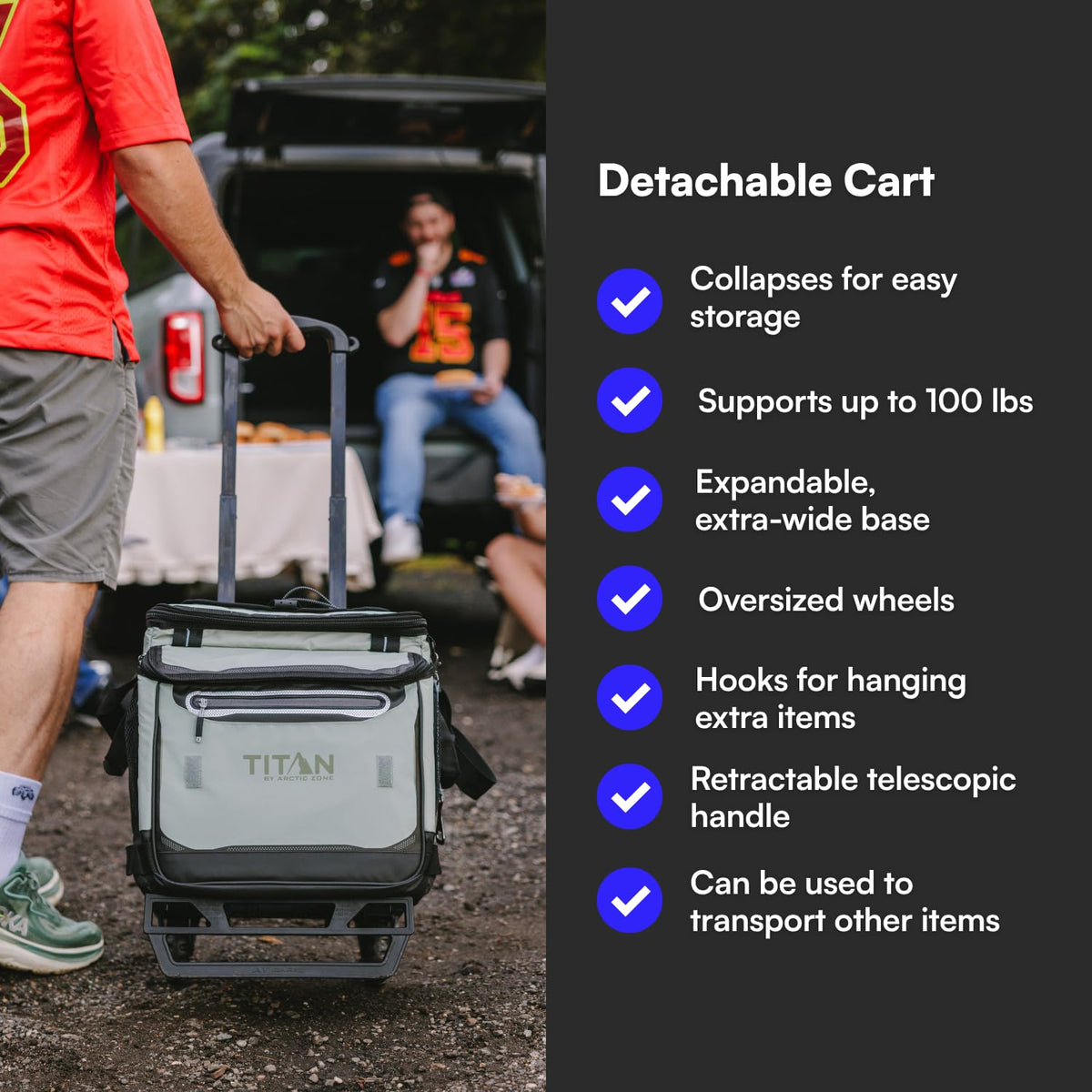 Titan Deep Freeze 60 (50+10) Can Wheeled Cooler - Collapsible Rolling Cooler with Wheels and All-Terrain Cart