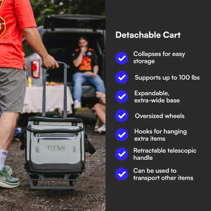 Titan Deep Freeze 60 (50+10) Can Wheeled Cooler - Collapsible Rolling Cooler with Wheels and All-Terrain Cart