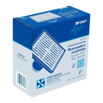 FOSET RS-702, Resumidero acero inoxidable, cuadrado, 6 x 6', Aqua