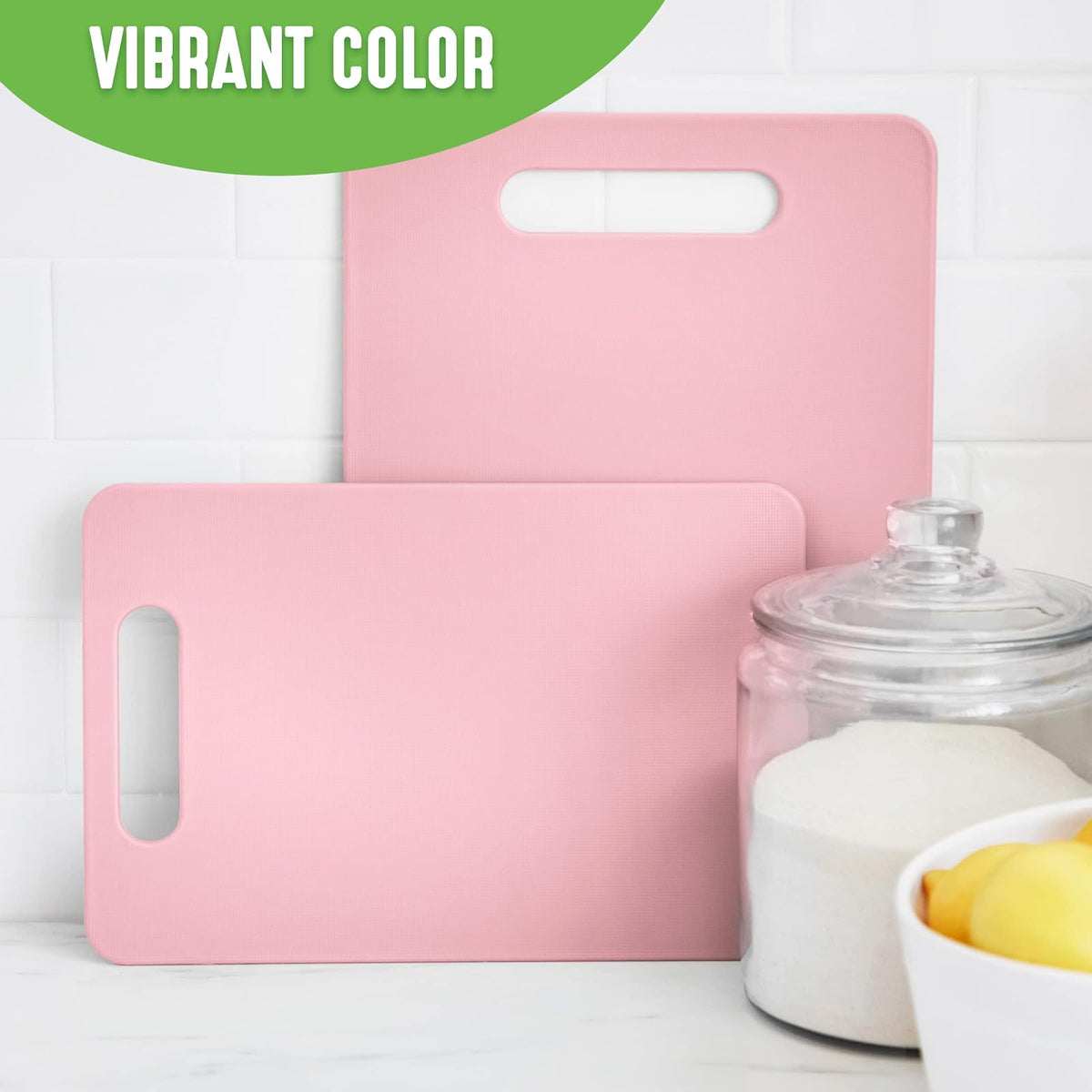 GreenLife - Juego de 2 tablas de cortar para cocina, apto para lavaplatos, extra duradero, rosa suave