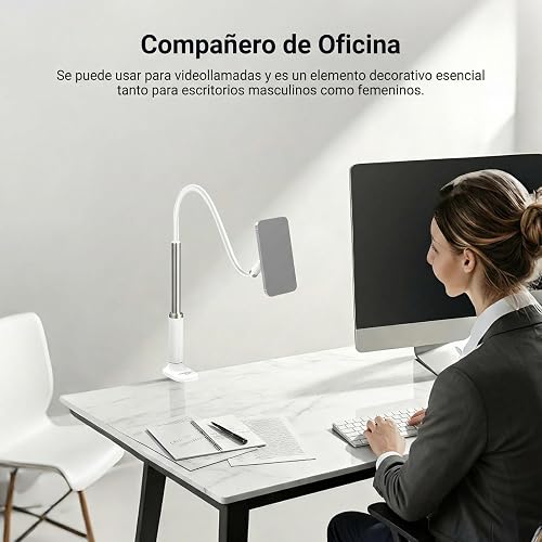 NEEWER BASICS Magnético Soporte Celular Escritorio, 360° Overhead Table Phone Holder Clamp Mount con Flexible Arm, Compatible con MagSafe iPhone Android Samsung para Grabación Video Cama, PA151 Blanco