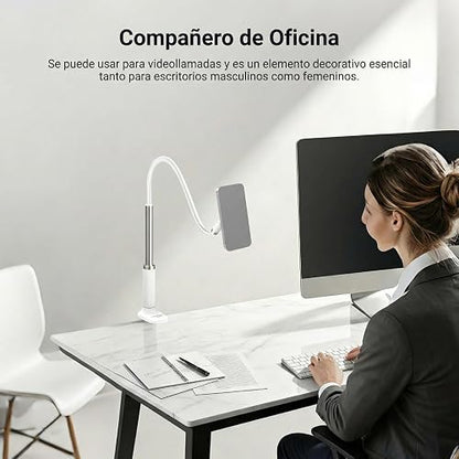 NEEWER BASICS Magnético Soporte Celular Escritorio, 360° Overhead Table Phone Holder Clamp Mount con Flexible Arm, Compatible con MagSafe iPhone Android Samsung para Grabación Video Cama, PA151 Blanco