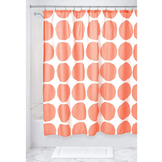 iDesign Geometric Fabric Dotted Water-Resistant Shower Curtain for Kids, Teenagers, College Dorm, Master Bathrooms, Coral