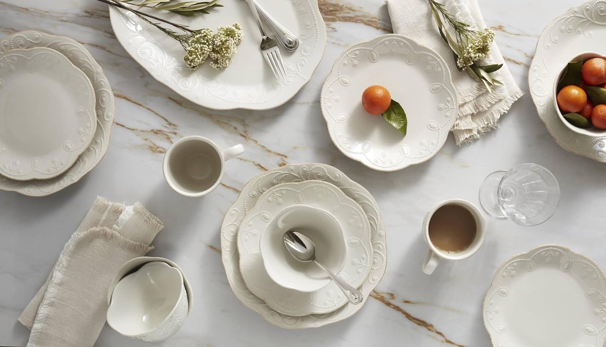 Lenox French Perle Tidbit Plato, Puesto de mesa de 4 piezas, Off - Blanca