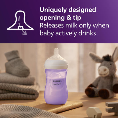 Philips AVENT Biberón natural con pezón de respuesta natural, morado, 9 onzas, paquete de 4 unidades, SCY903/34
