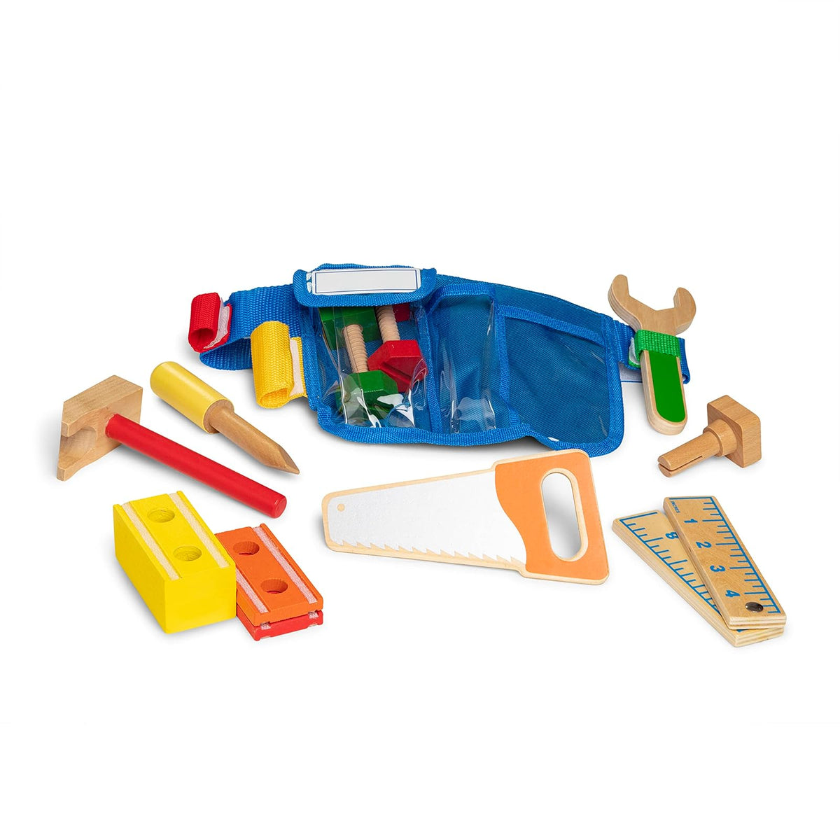 Melissa & Doug - Juego Deluxe de Cinturón para Herramientas, 5 Herramientas de Juguete de Madera, 8 Piezas de Construcción